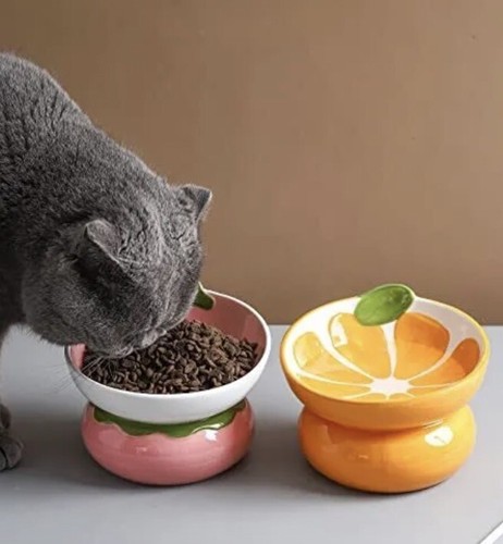 Ceramic Raised Cat Bowl Pink Elevated Cat Food Bowl for Indoor Cats Anti Vomit - Picture 4 of 6