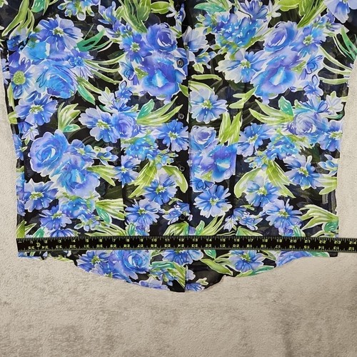 Camicetta donna Joanna trasparente brillante audace blu verde nero floreale cortaSlv nuova senza etichette taglia L - Foto 8 di 12