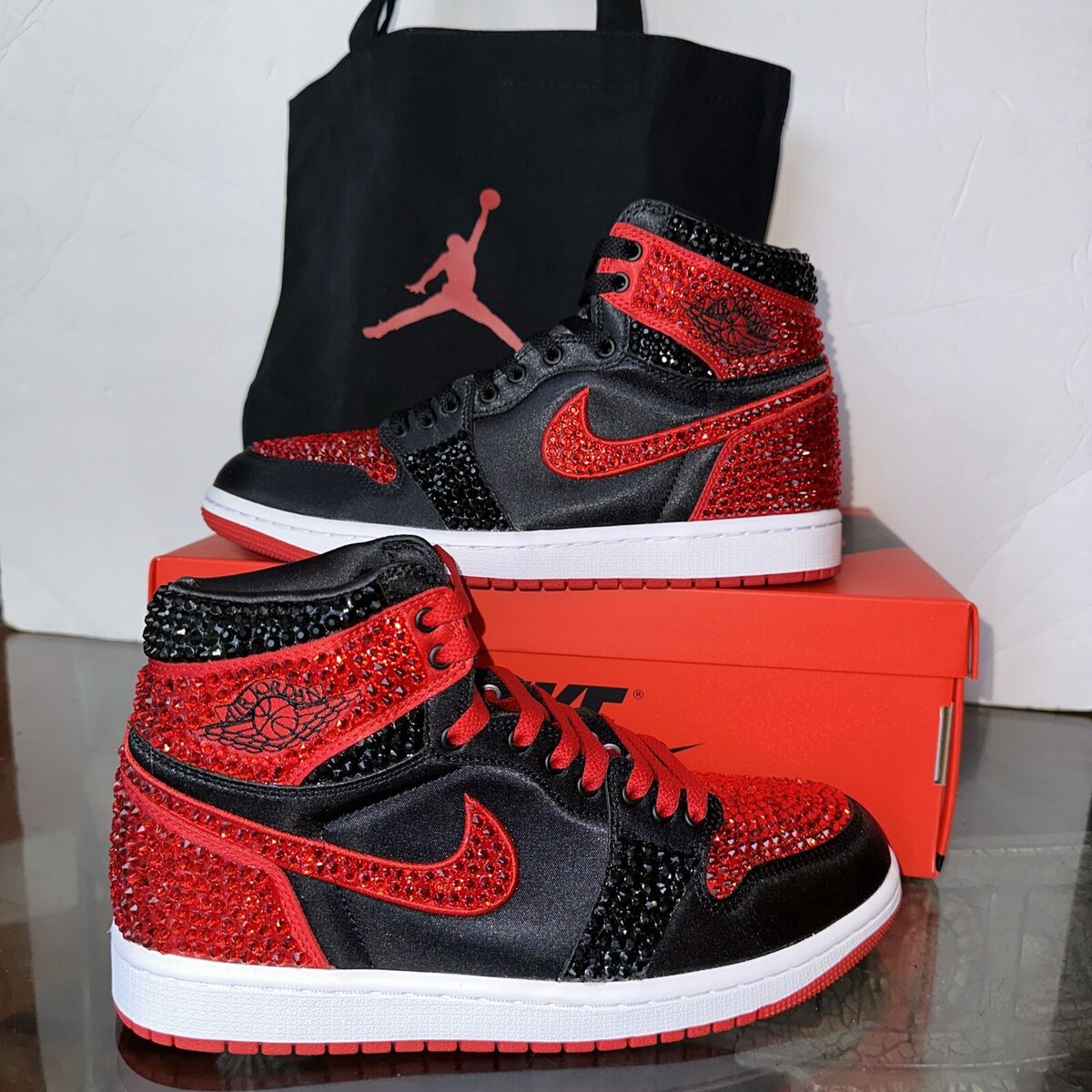 Size 10 - Jordan 1 OG High Satin Bred W Quality Swarovski Size 10 - Jordan 1 OG High Satin Bred W Quality Swarovski