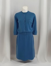 Vintage JANTZEN Sweater Wool Bl. Skirt Set Sz M/L Blue Button Up Cardigan 1960s