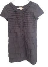 J. Crew Women's Carly Short Sleeve Tier Ruffle Dress Size 0 Gray 100% Cotton