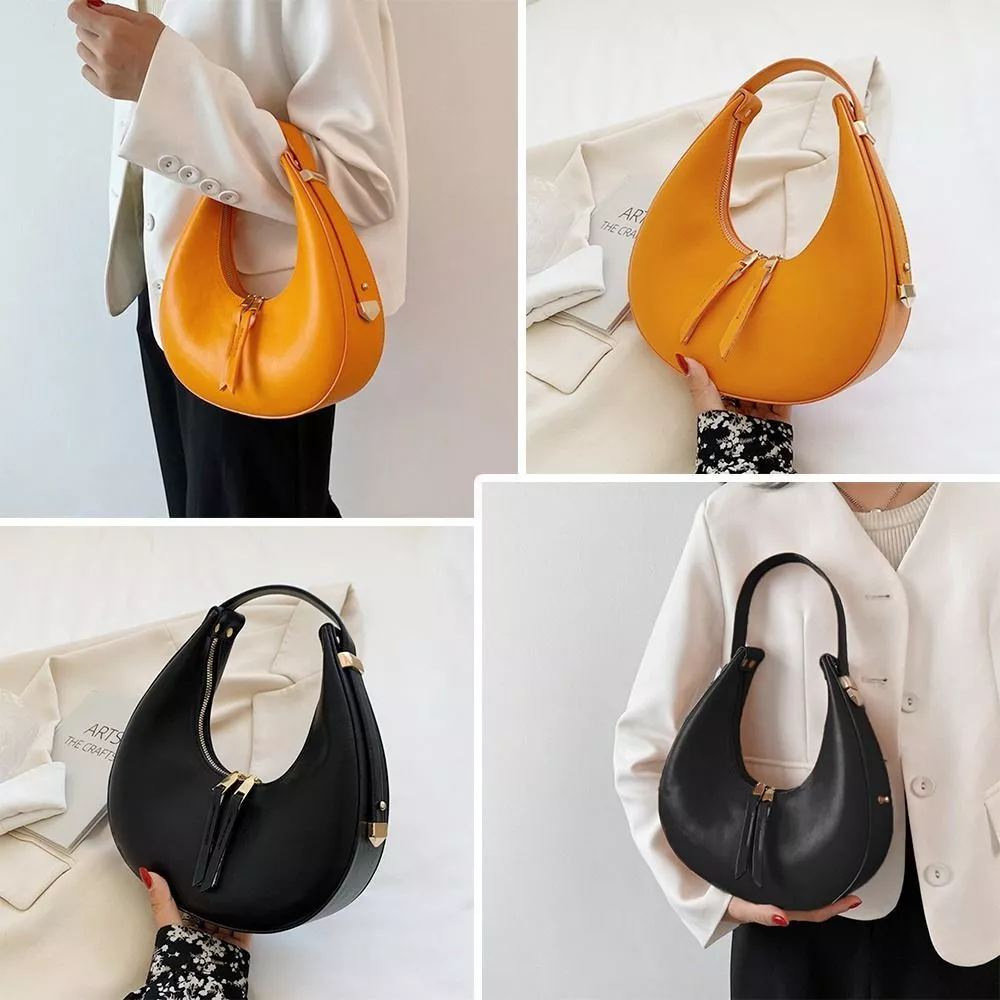 Lady Purse PU Leather Half Moon Shoulder Bags Armpit Bag Hobo Bag