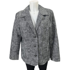 Chico's Black Metallic Shimmer BlazerJacket Wool Blend Notched Collar Sz 2 Large