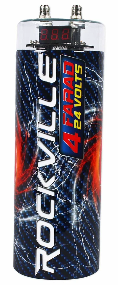 Condensador de alimentación digital Rockville RXC4D 4 faradios/12 voltios + kit de cables de amplificador RWK41 4 AWG Foto 3 de 4