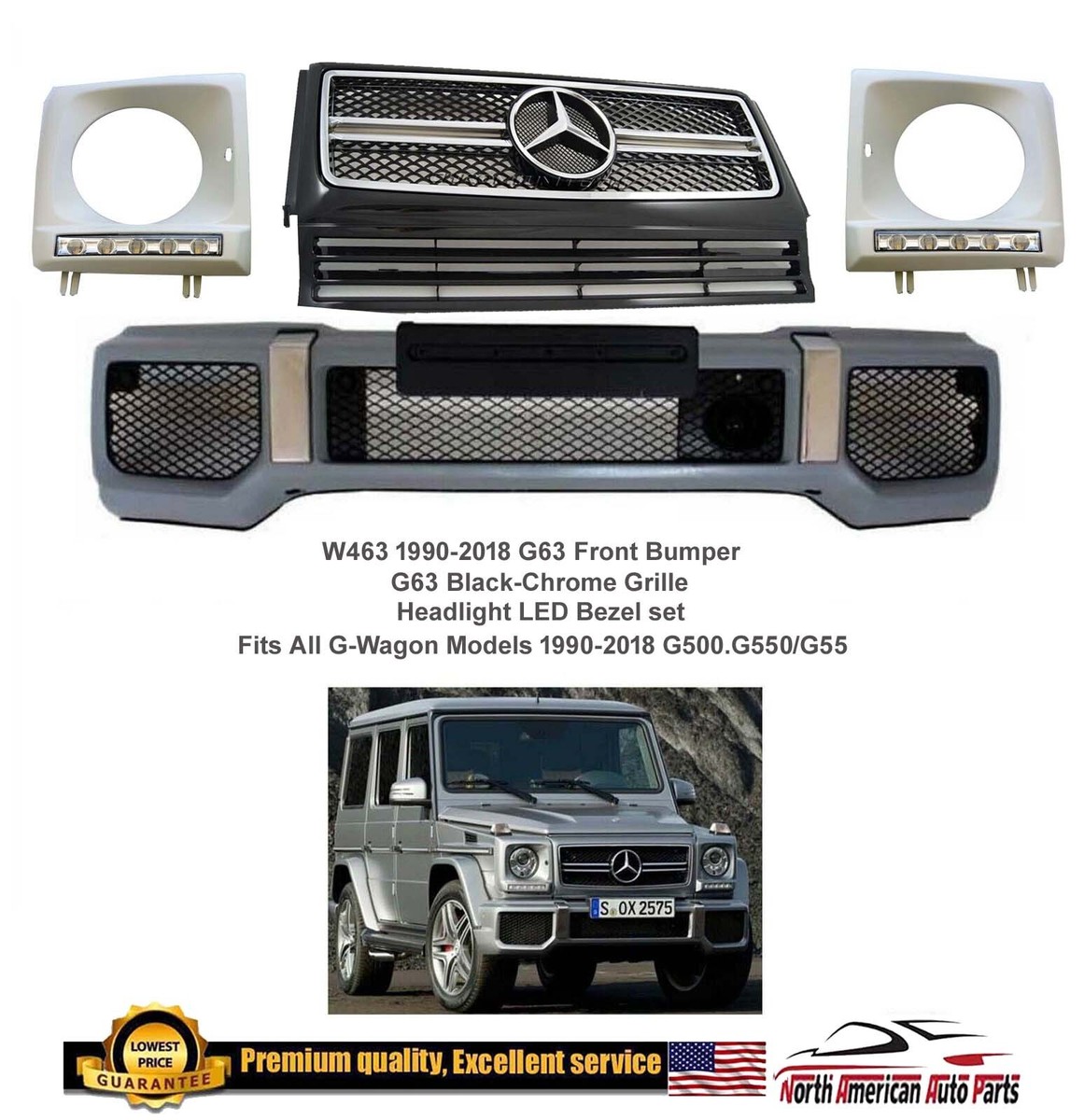 G63 AMG Body Kit Bumper Lower Lip Led Facelift Grille Headlight