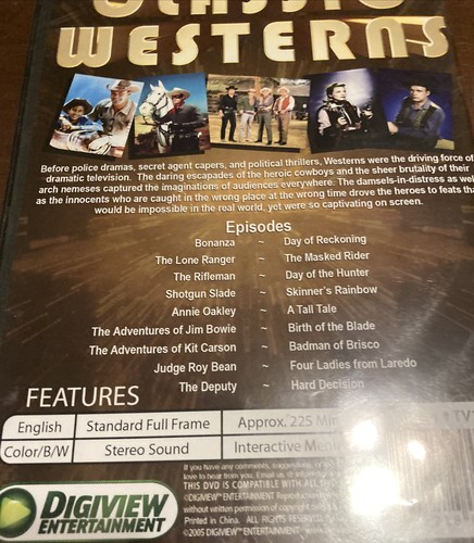 Classic Westerns Primetime Television DVD 9 Classic Episodes Slim Case - Imagen 2 de 2