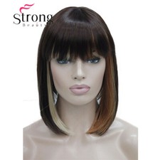 StrongBeauty Straight Blonde Highlight Bob with Bang Black Brown Red Women's Wig