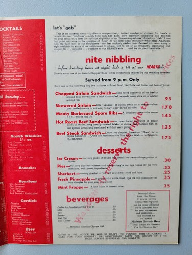 50er/60er Jahre The Hearth Restaurant New Jersey Mini Speisekarte Original Vintage - Bild 4 von 6