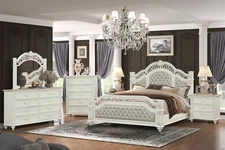 Formal Luxury Bedroom Set 5pc Queen Size White Finish Carving Wood Furniture