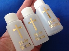 3- HOLY WATER Plastic Bottle Vial Healing Protection Gold Cross Set Lot 1oz
