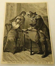 1884 magazine engraving ~ GENERAL STUBEN relieving a distressed officer's family