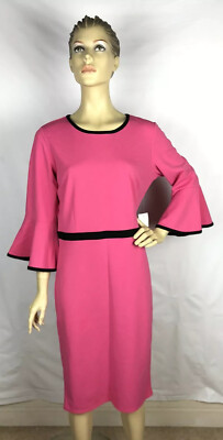 Sammi & Jo Elegant Pink Crepe Bell Sleeve Dress 3/4 Sleeve Women's Size M