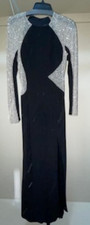 Sleek, black women's formal with beaded imitation diamond rhinestones.