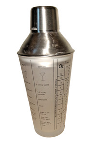 Cocktail Shaker with 7 Printed Drink Recipes 12 oz Stainless Steel /Glass, New