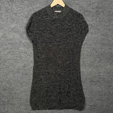 Athleta Size Medium Sweater Dress Black Marled Merino Wool Rib Knit Mock Neck
