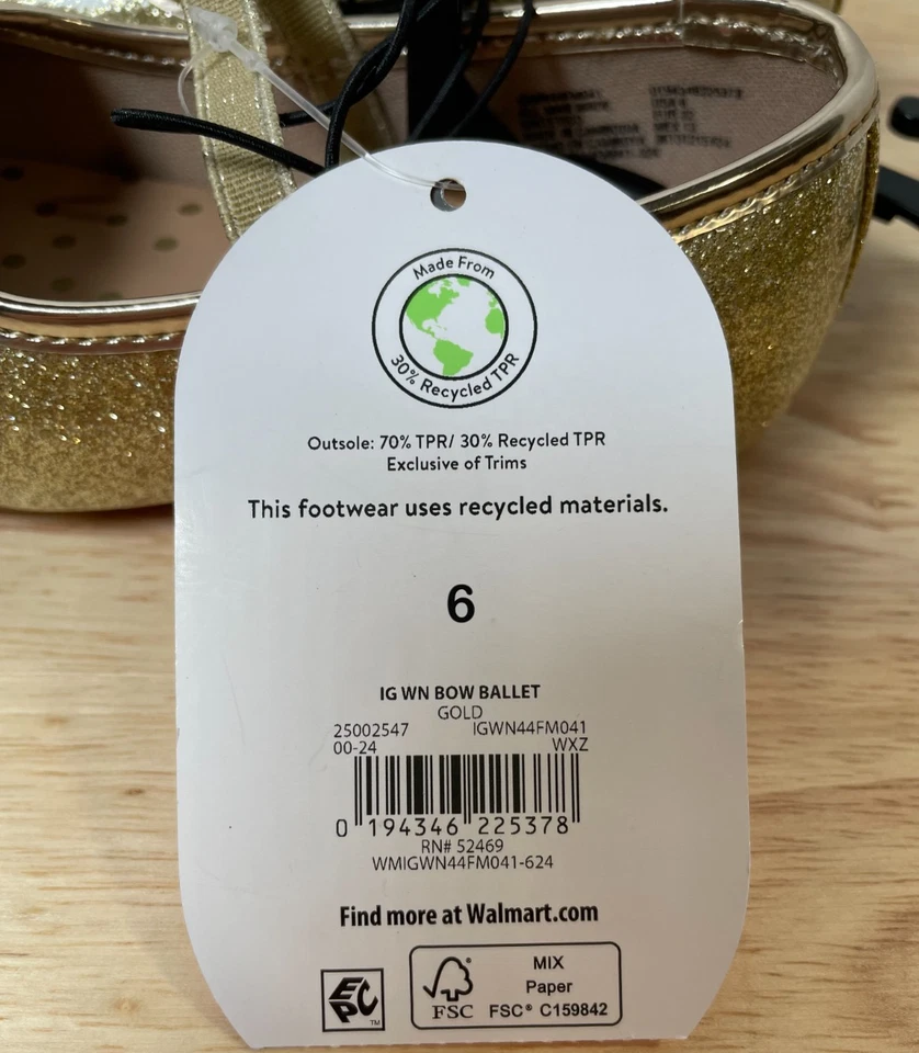 NWT Wonder Nation Toddler Girls Bow Flats Lot of 2 White Gold Glitter Sz 6 - Image 3 of 4