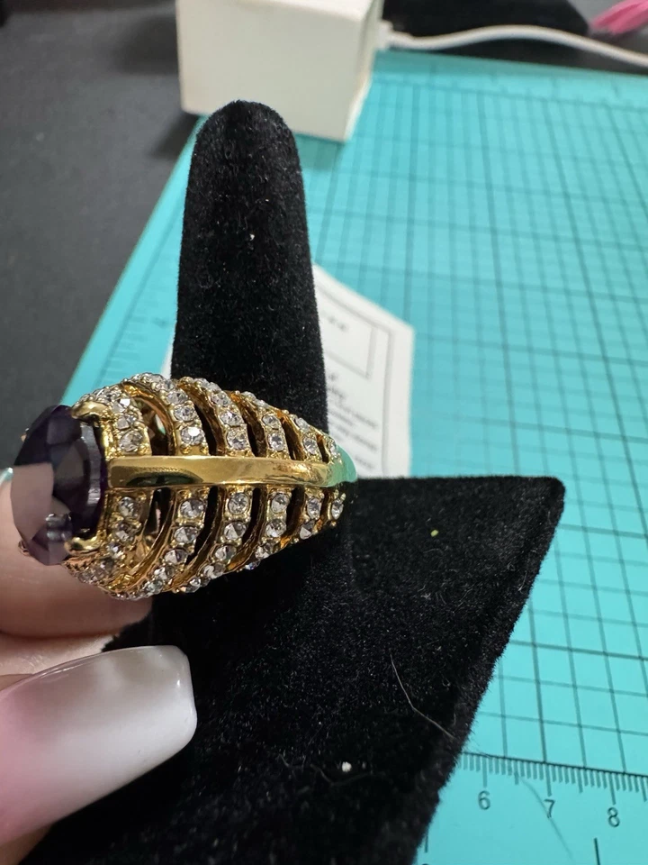 Real COLLECTABlES BY ADRIENNE SIMULATED PURPLE STONE WITH Diamonite Cz's Ring 7 - Image 2 of 4