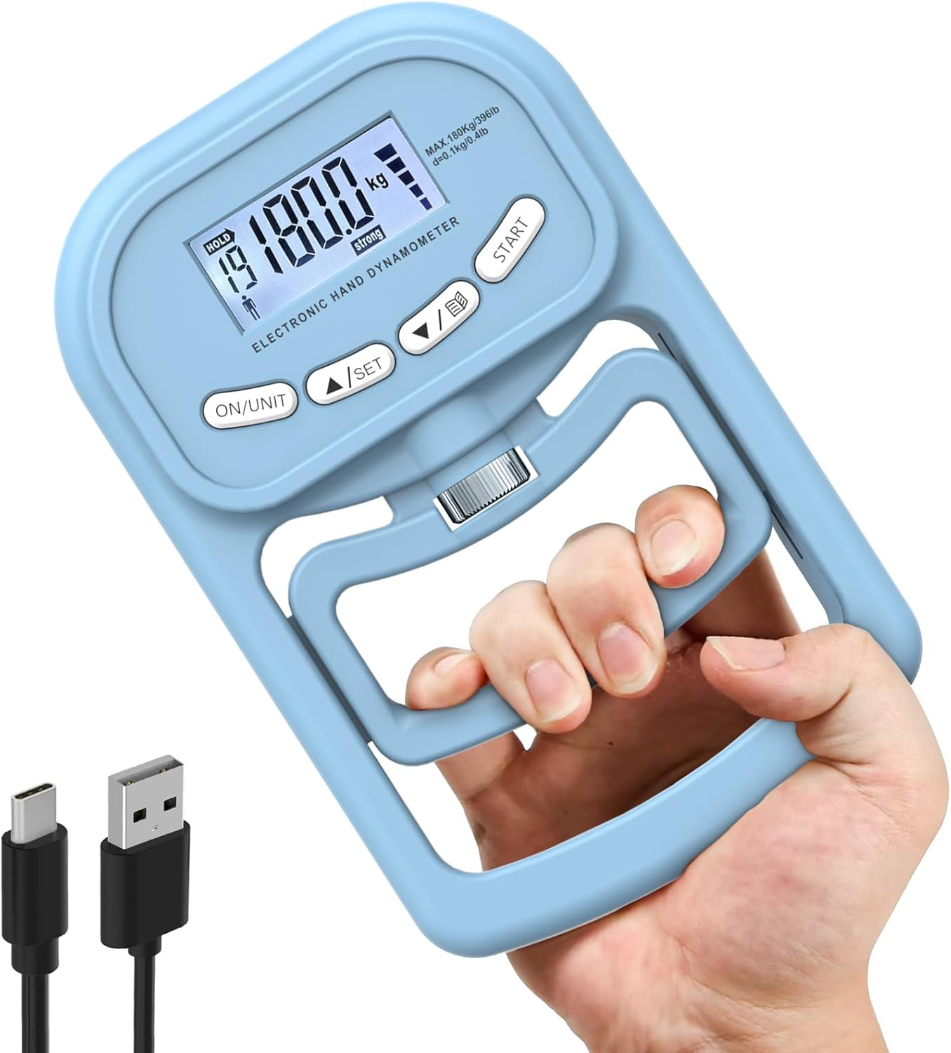 396Lbs / 180Kg Grip Strength Trainer, Rechargeable Electronic Hand Dynamometer, 