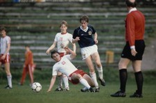 Gary Mackay of Scotland is tackled by Roman Gruszecki of Poland du- Old Photo