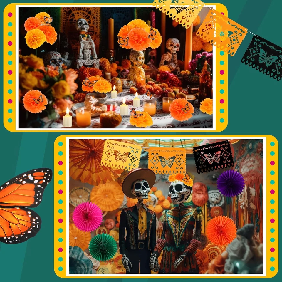 Набор одноразовых скатертей для украшения алтаря Day of the Dead Marigold Garl 56 шт. - Изображение 4 из 4