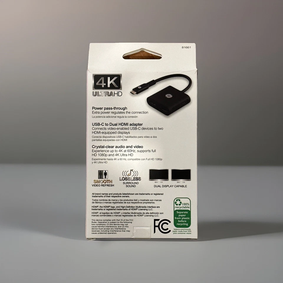 Adaptador GE ULTRAPRO USB-C a Dual Puerto HDMI, NEGRO, 4K, UltraHD Foto 2 de 2