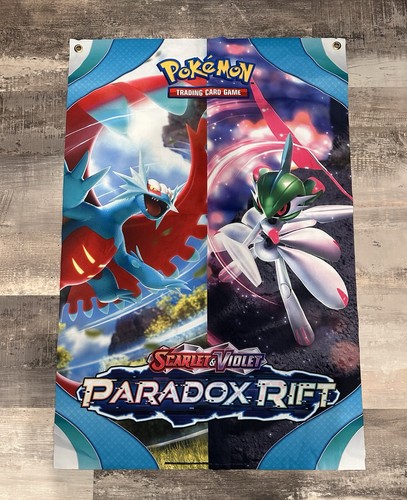 Pokemon Paradox Rift Promotional Fabric Banner 24"x36" Iron Valiant Roaring Moon