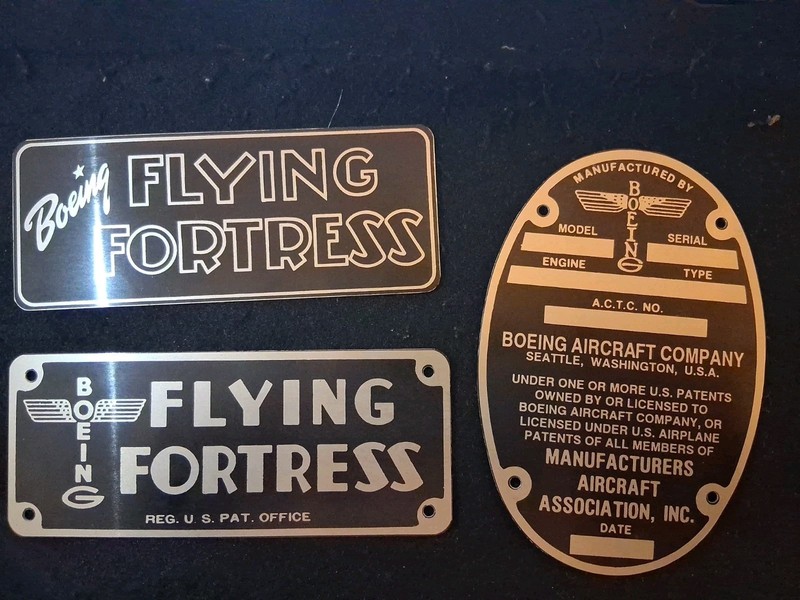 Boeing Aircraft Company B-17 Flying Fortress Badges and Data Plate