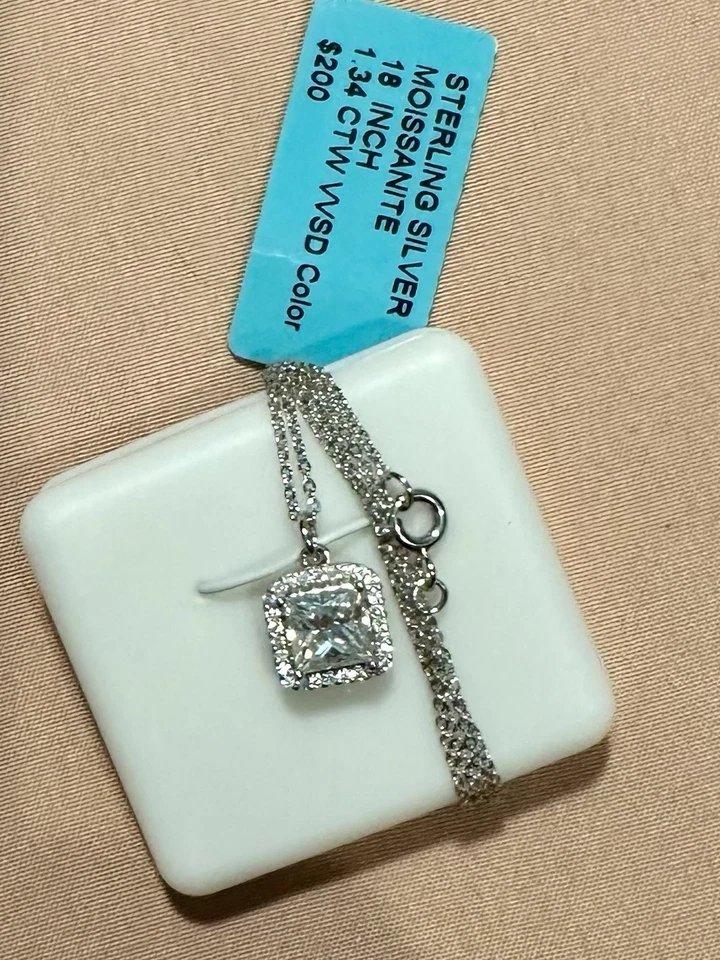 Collar colgante solitario moissanita y pendientes opel... 925 de ley Foto 2 de 4