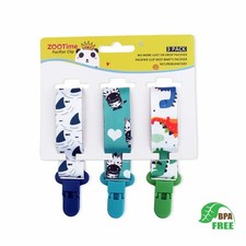 Chain Baby Pacifier Clip 3 Pcs Set Personalized Cartoon Print Nipple Holder