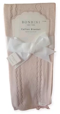 Baby Blanket BONBINI Crib Blanket 100% Natural Cotton Stepping Stones Pink Bow