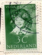 Netherlands 1937 children care, voor het kind, in green, 3 cents