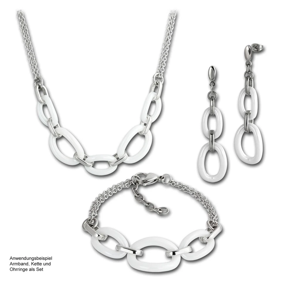 Amello Ovale Argento Collana Bianco Gioiello 50cm Acciaio Inox Ceramica ESKX16W - Immagine 3 di 4