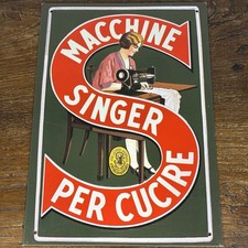 TARGA SINGER MACCHINE PER CUCIRE RIPRODUZIONE 28x20 cm Metallo Vintage