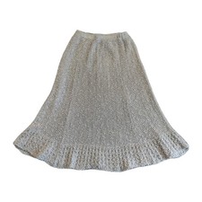 Vintage Linen Skirt Crochet Beige Knee Length Size S/M