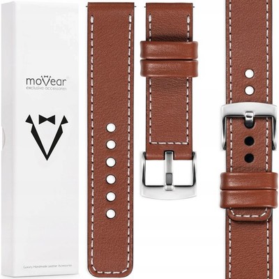 Smartwatch/Uhr Armband 21mm Braun Weiß Nähte Italienische Leder Premium