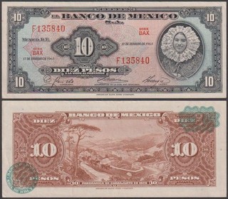 El Banco De Mexico 10 Pesos 1965 VF P 58