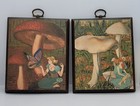 (2) MUSHROOM FAIRY PIXIE BUTTERFLY Wall Plaques, Cornwall Wood CABIN DECOR Retro