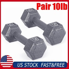 2x 10lb Gray Dumbbell Pair Cast Iron Hex Dumbbell Set of 2 Dumbbell Hand Weight