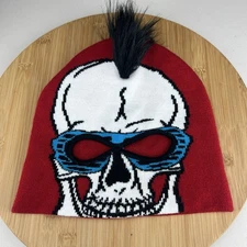 Skull Mohawk 3 Hole Ski Mask Beanie Hat Cap One Size Adult OSFM Red Knit