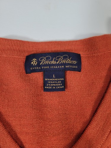 Brooks Brothers L Merino Wool Orange V-Neck Sweater Large - Picture 2 of 5