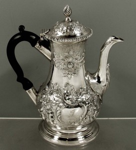 English Sterling Silver Coffee Pot   1773 JOHN SCHOFIELD / GEORHE IV