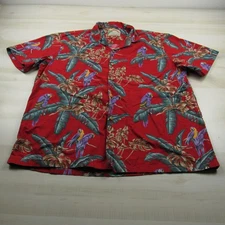 Paradise Found Shirt Men Large Red Button Up Hawaiian Palms Magnum Parrot