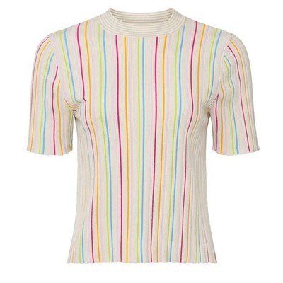 Kule The Jenna Rainbow Stripe Crewneck Top Women's XS Cream 