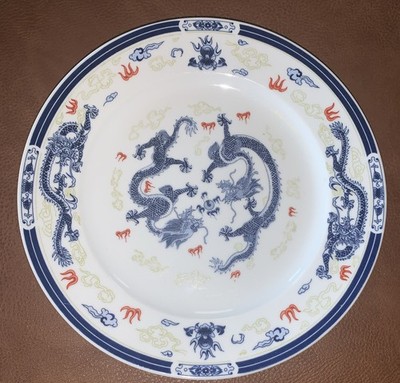 Jingdezhen China 5 Claw Dragon Happiness Plate~8-1/8  Dia. Hua He Cai Hui Brand