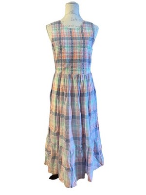 J. Crew Pastel Rainbow Plaid Smocked Midi Dress Women Medium Preppy Brunch  Beach | eBay