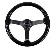 NRG Reinforced Steering Wheel (350mm / 3in. Deep) Black w/Black Chrome Solid