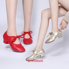Women Dance Shoes Faux Leather Modern Ballroom Latin Tango Salsa Performance Red