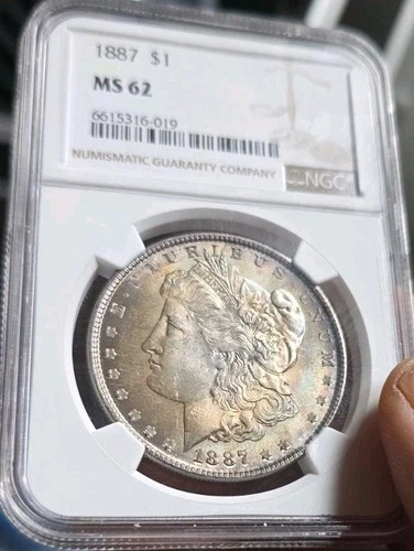 1887-P MS62☆ NGC * MORGAN SILVER DOLLAR * RAINBOW TONING STAR Rare