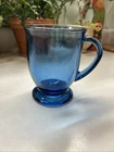 Vintage Anchor Hocking 16 oz Light Blue Glass Footed Pedestal Cafe Café Mug