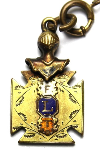 Catena per orologio da tasca Simmons 9" Gold Filled con fob "FLT" Strani Fellows - Foto 3 di 4
